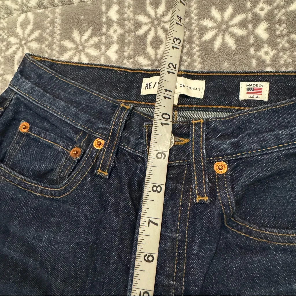 Re/Done Originals High Rise Rigid Crop in Dark Wash‎ Button Fly Size 24 - Image 11