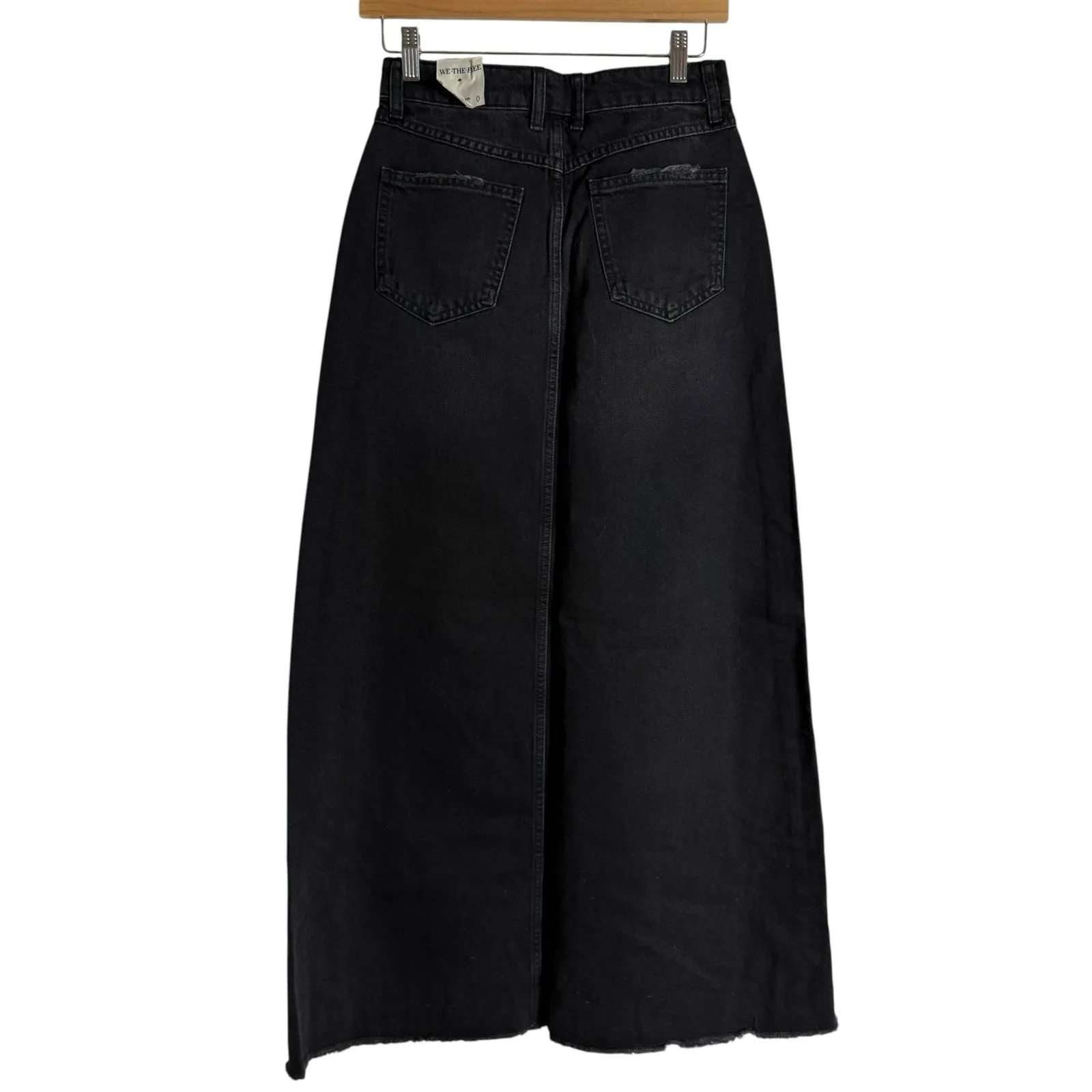 Free People We The Free Come As You Are Black Denim Jean Maxi Skirt Size 0 - Image 10
