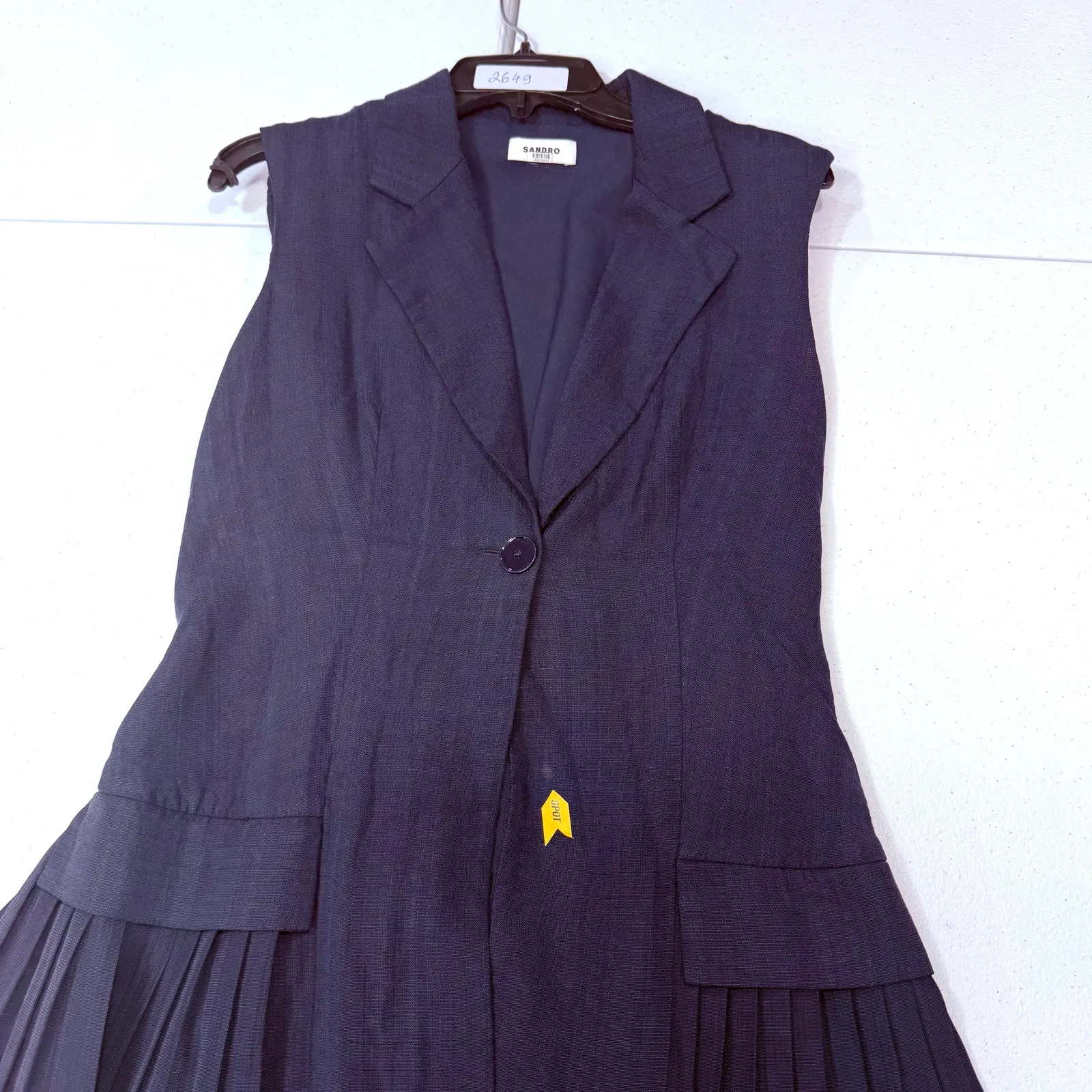 Sandro Carine navy pleated sleeveless Blazer Dress size 38 (4-6) - Image 2