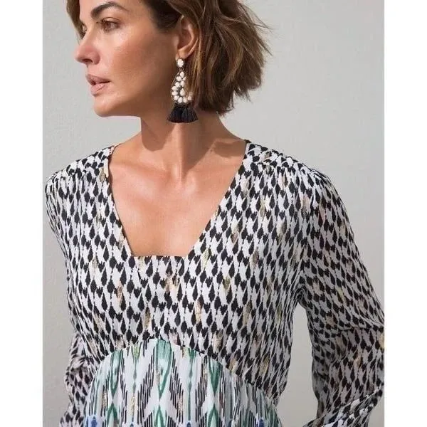 Chicos 40th Anniversary Ikat Clip Dot Maxi Dress Sz 0 US‎ 4 Metallic Boho Resort - Image 10