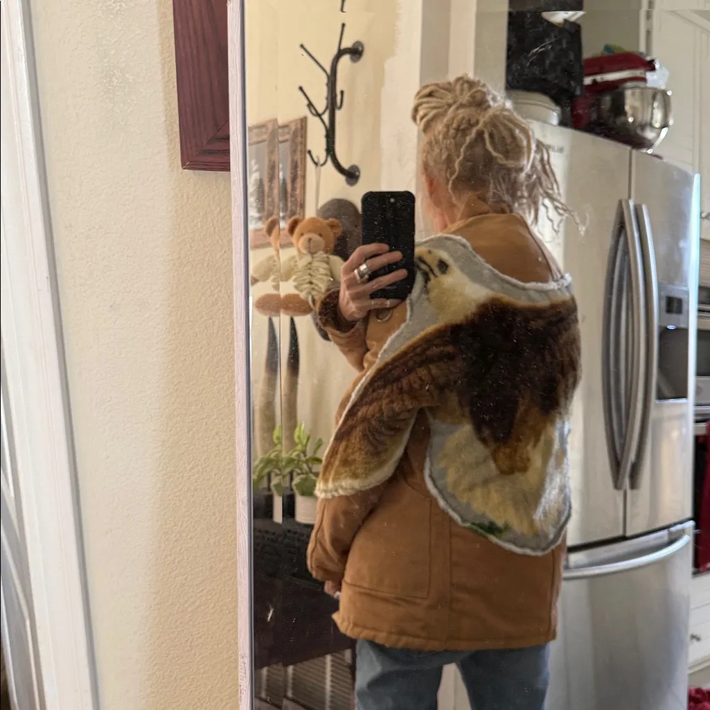 Vintage Carhartt Work Jacket customized bald eagle back Brown Size undefined - Image 6