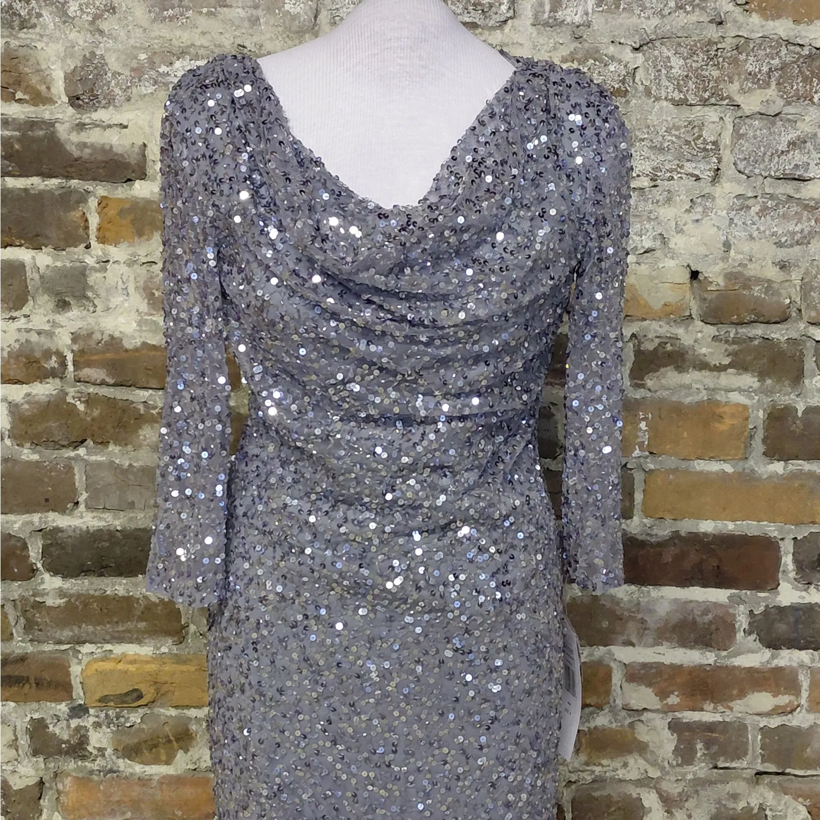 Pisarro Nights Formal Sequin Evening Dress Size 4 Blue Wedding Cocktail Party - Image 9