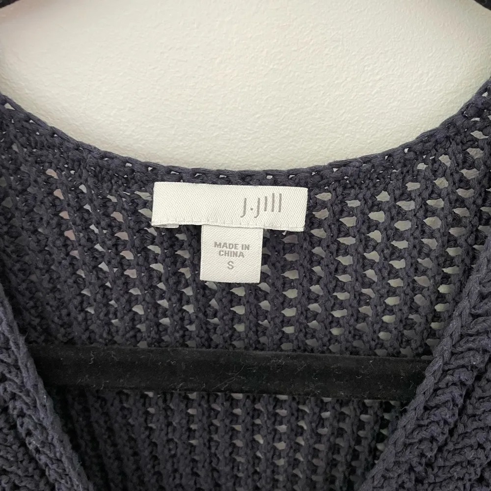 J Jill  Womens Navy Blue Open Knit Pullover Sweater  Small Crochet Cover Up - Image 3