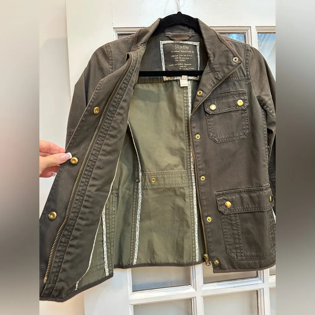 J. CREW Relaxed Fit Boyfriend Field Military Jacket Olive Green Size XXS Petite - Image 3