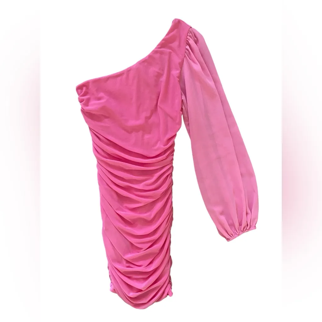 Hello Molly One-Shoulder Hot Pink Mini Dress Size Small Size 4 Party Date Barbie - Image 3
