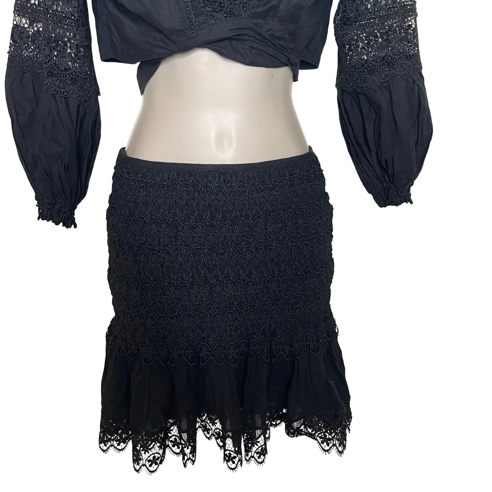 CHARO RUIZ IBIZA Vania Blouse and Fleur Mini Skirt Set in Black Sz S - Image 5