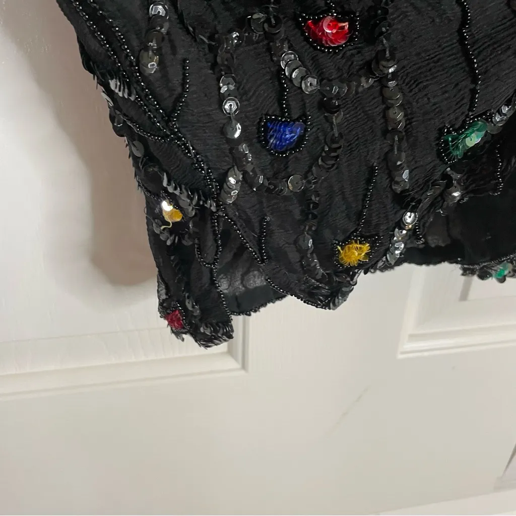 Vintage Jasmine by KVM Black Sequin Embellished Top cosplay dress up flapper - Image 3