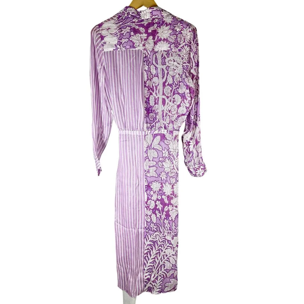HEMANT & NANDITA Multi-Print Sequin Wrap Midi Dress Size Large - Image 5