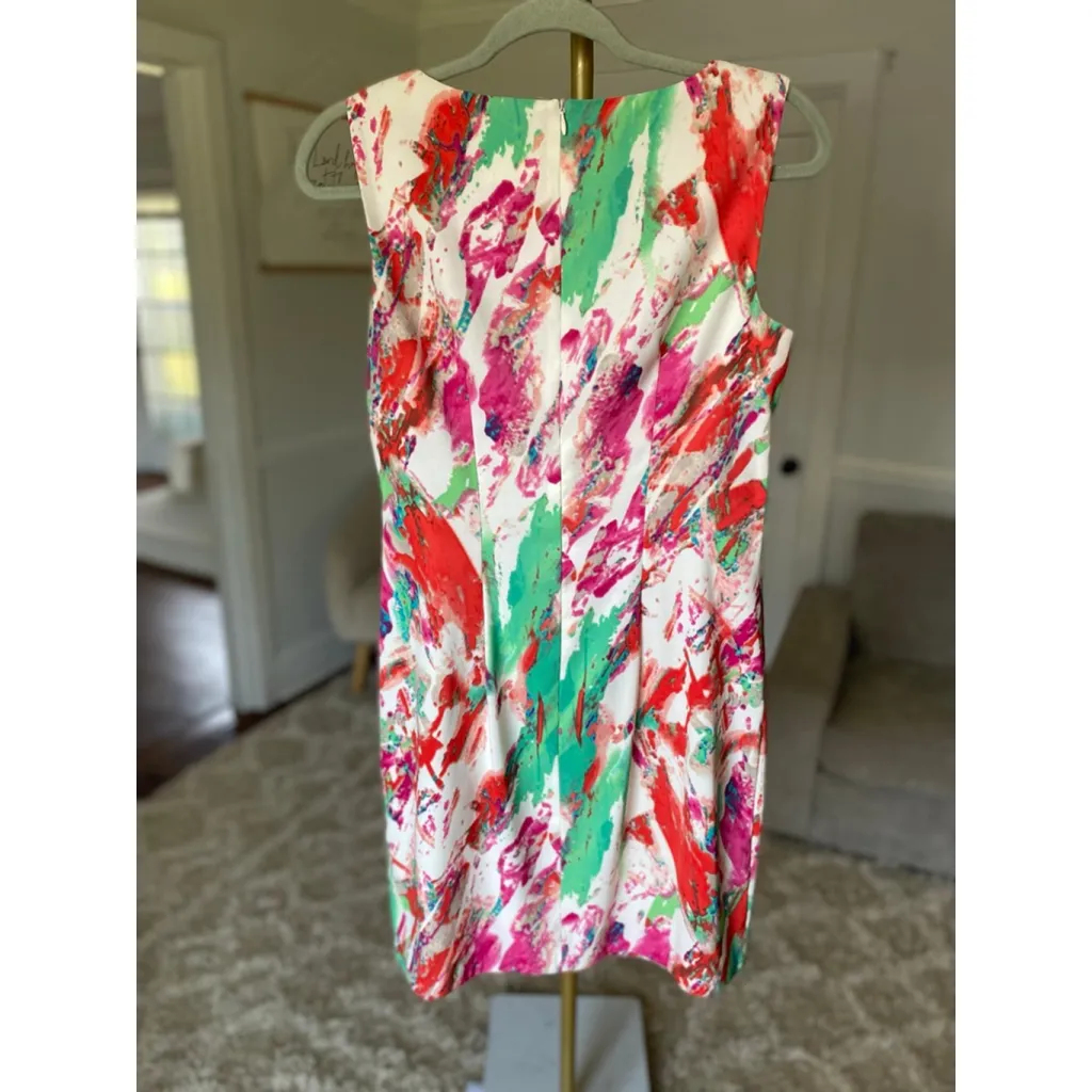 AGB Abstract Shealth Dress Paint Splash Art Teacher Artsy Sleeveless Bold Artist White Size 10 - Image 3