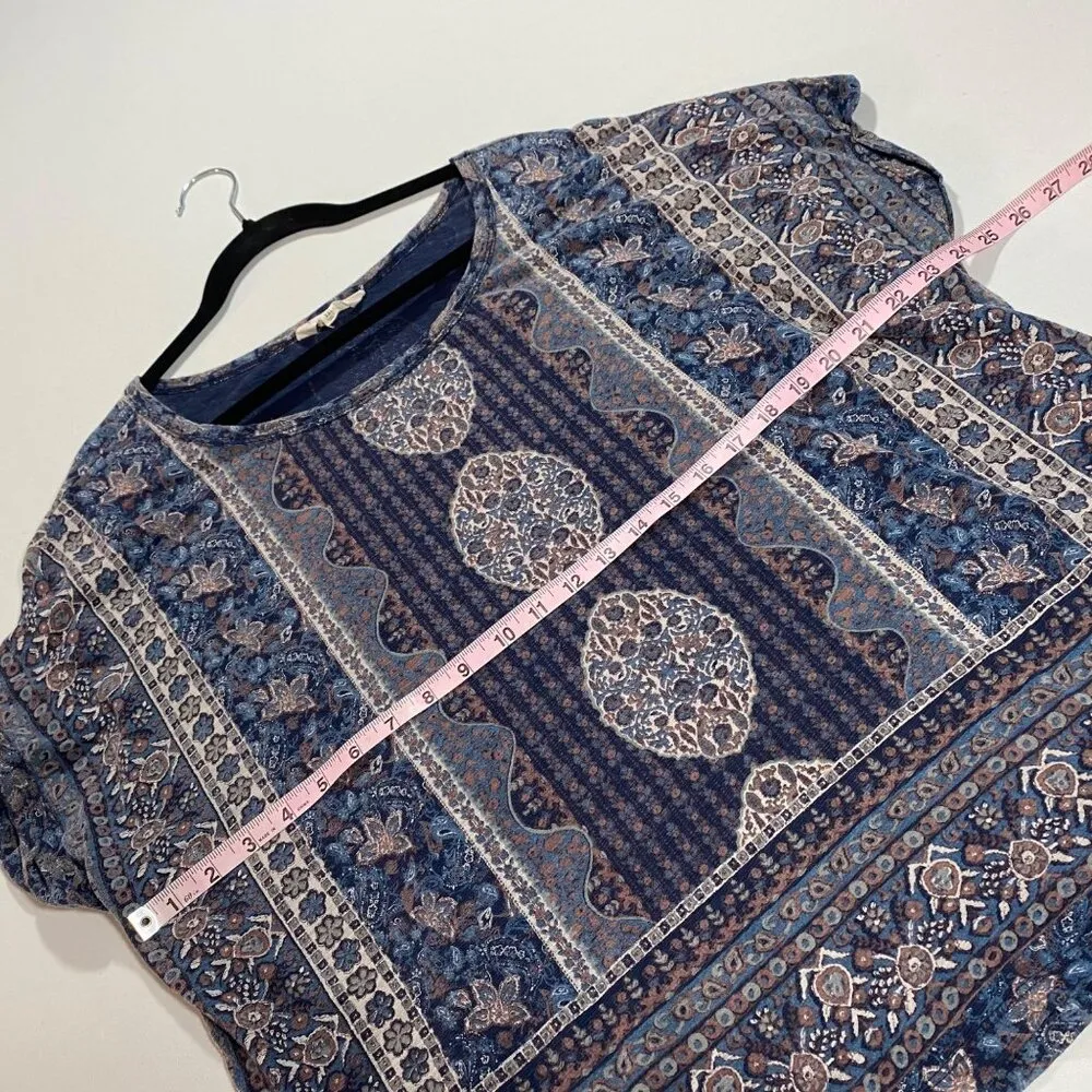 Lucky Brand Womens XXL Blue Boho Floral & Geometric Print Jersey Knit Top - Image 2