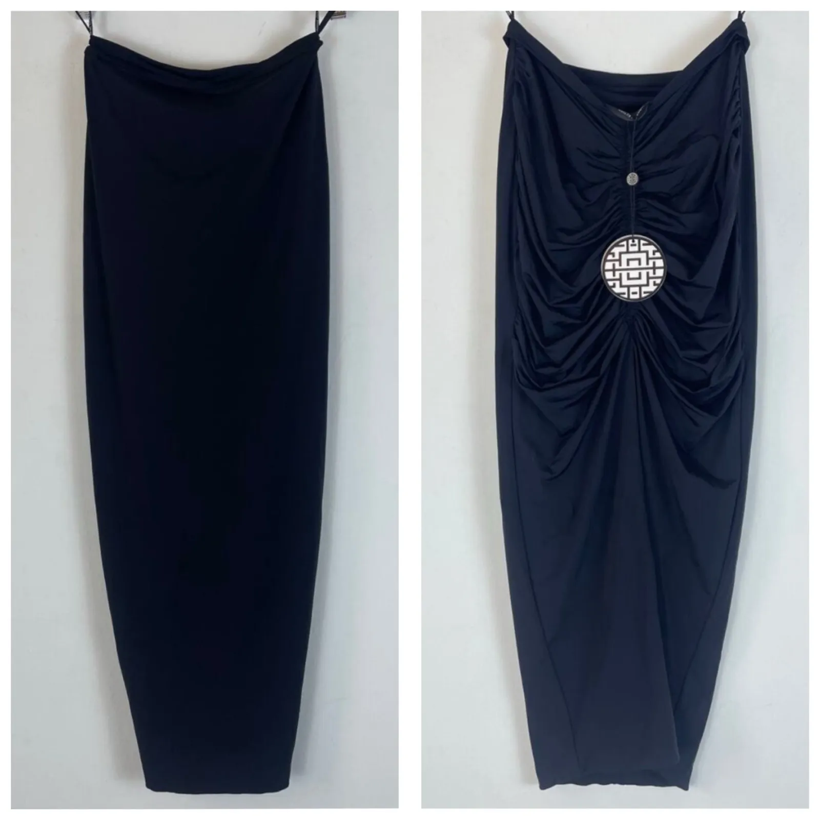 Misha Collection Ruched Back Midi Skirt Medium Slit Black Jersey Whimsigoth NWT - Image 2