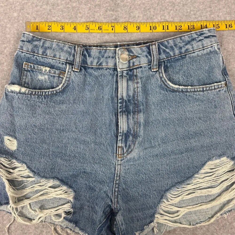 Zara Women's High Waisted Distressed Denim Shorts Blue Size 8 - Image 2