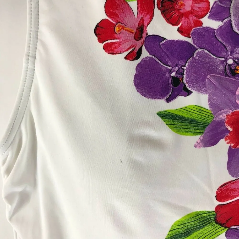 Lands End Tankini Top High Neck Molded Cups Floral White Purple Pink 4 - Image 2
