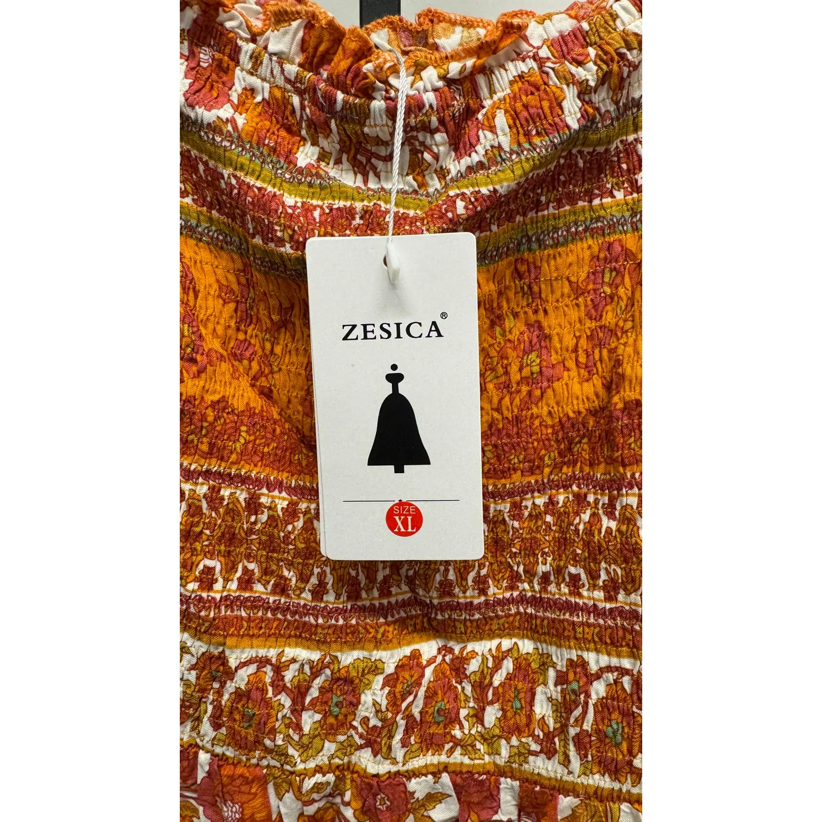 ZESICA Women's 2025 Summer Boho Floral Print Square Neck Ruffle Swing Beach Size XL - Image 4