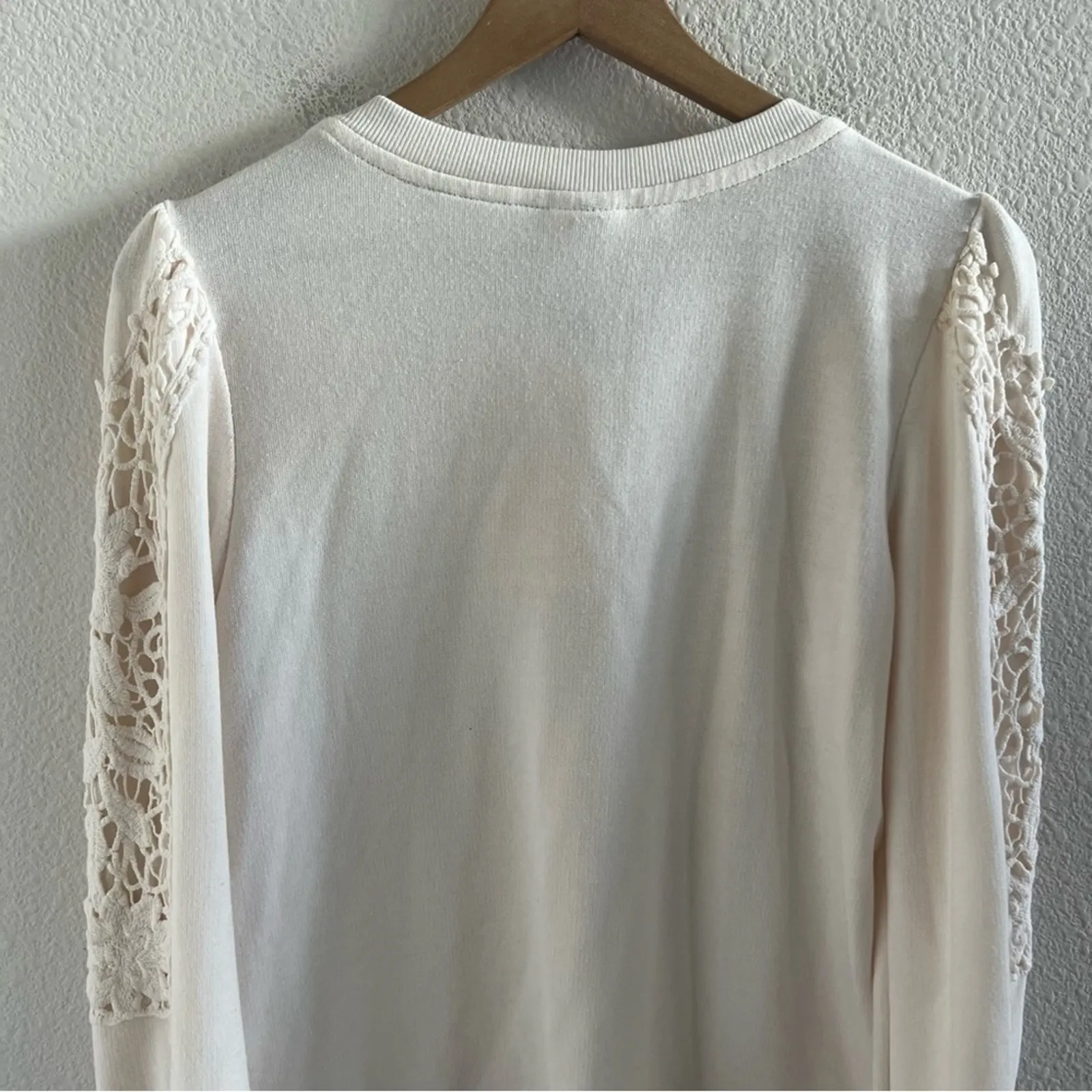 Knox Rose Cream Boho Button Lace Sweatshirt Long Sleeve Medium - Image 9