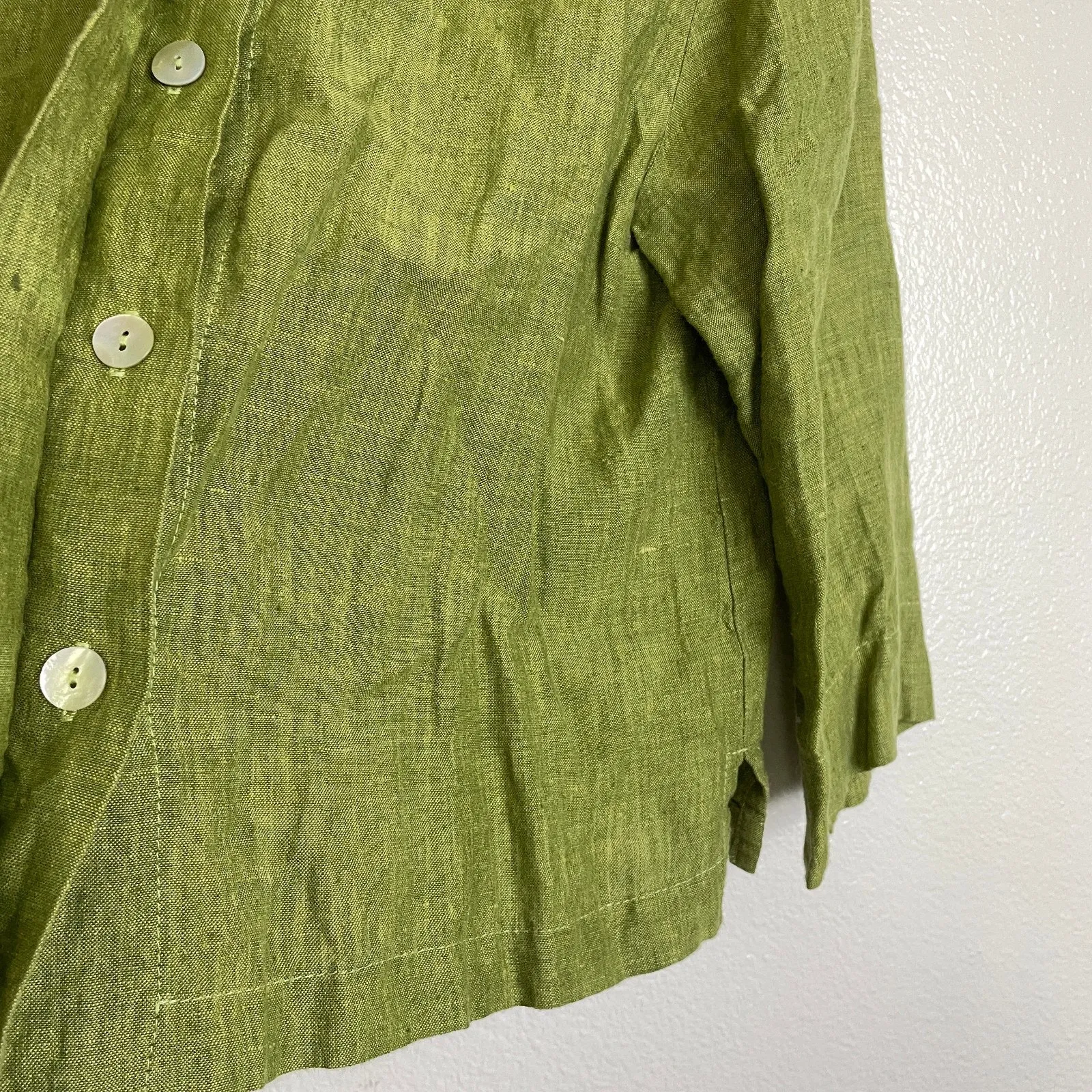 Bryn Walker Linen Top Womens Small Green Button Up Boxy Lagenlook Cropped USA - Image 7
