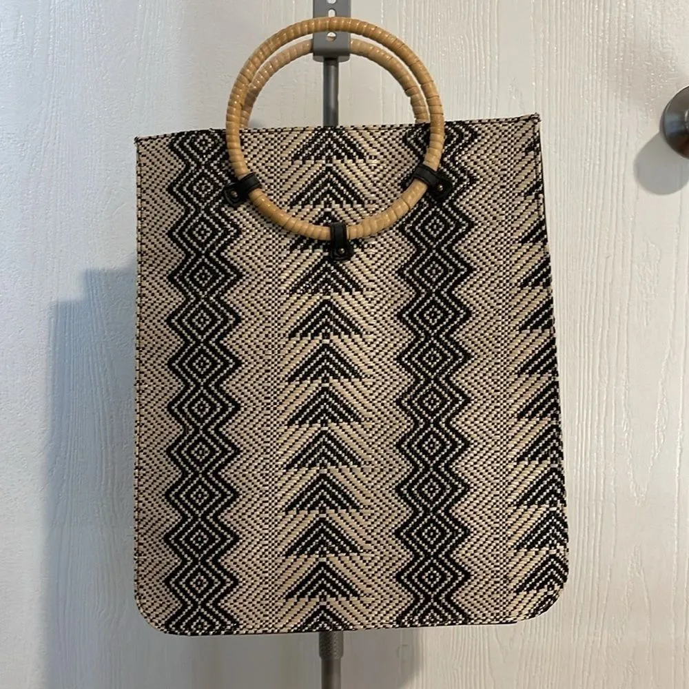 Wet Seal Womens Boho Woven‎ Medium Purse Tote Bag Suede Faux Leather Accents. - Image 10