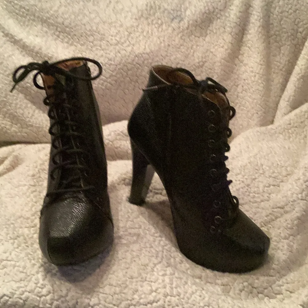 Charolette Russe Women's Black Ankle Boots. Zip or Lace up Platform block Heels - Image 7