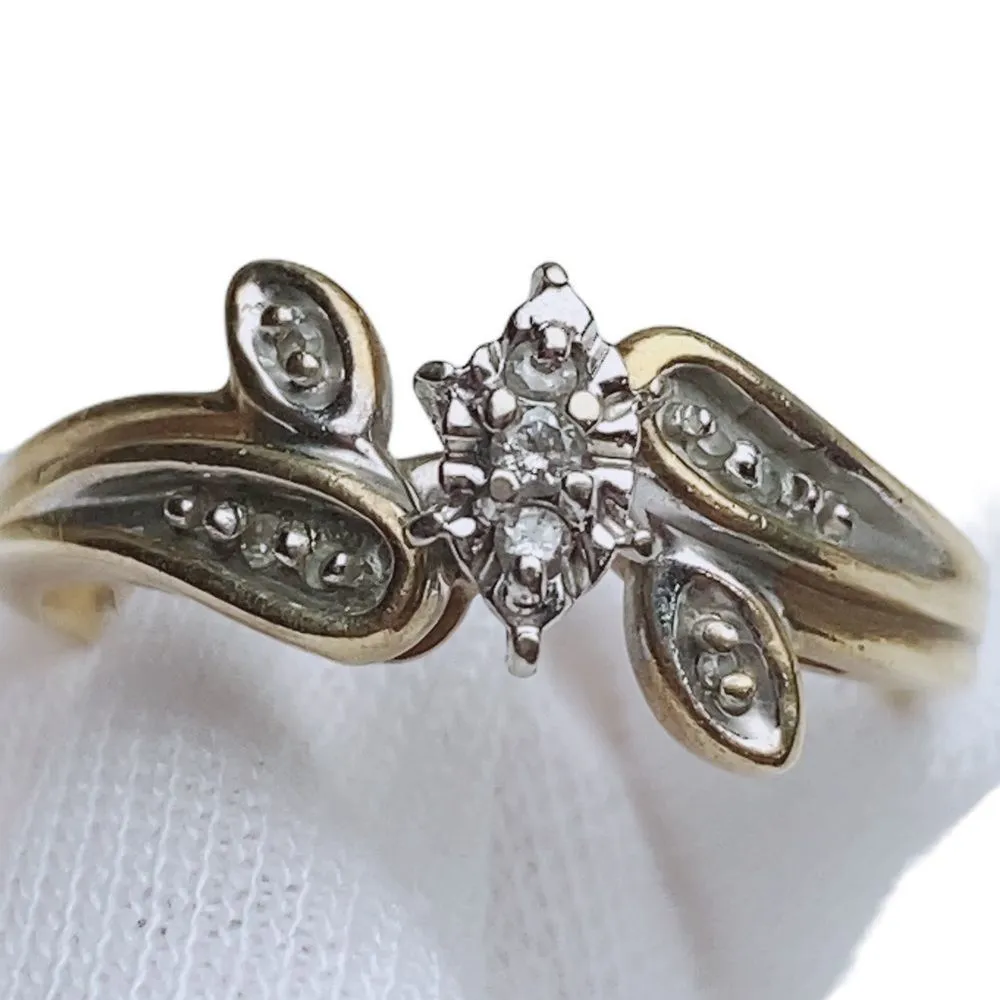 GENUINE DIAMONDS SOLITAIRE RING 10K YELLOW & WHITE GOLD Sz 7.25 - Image 2