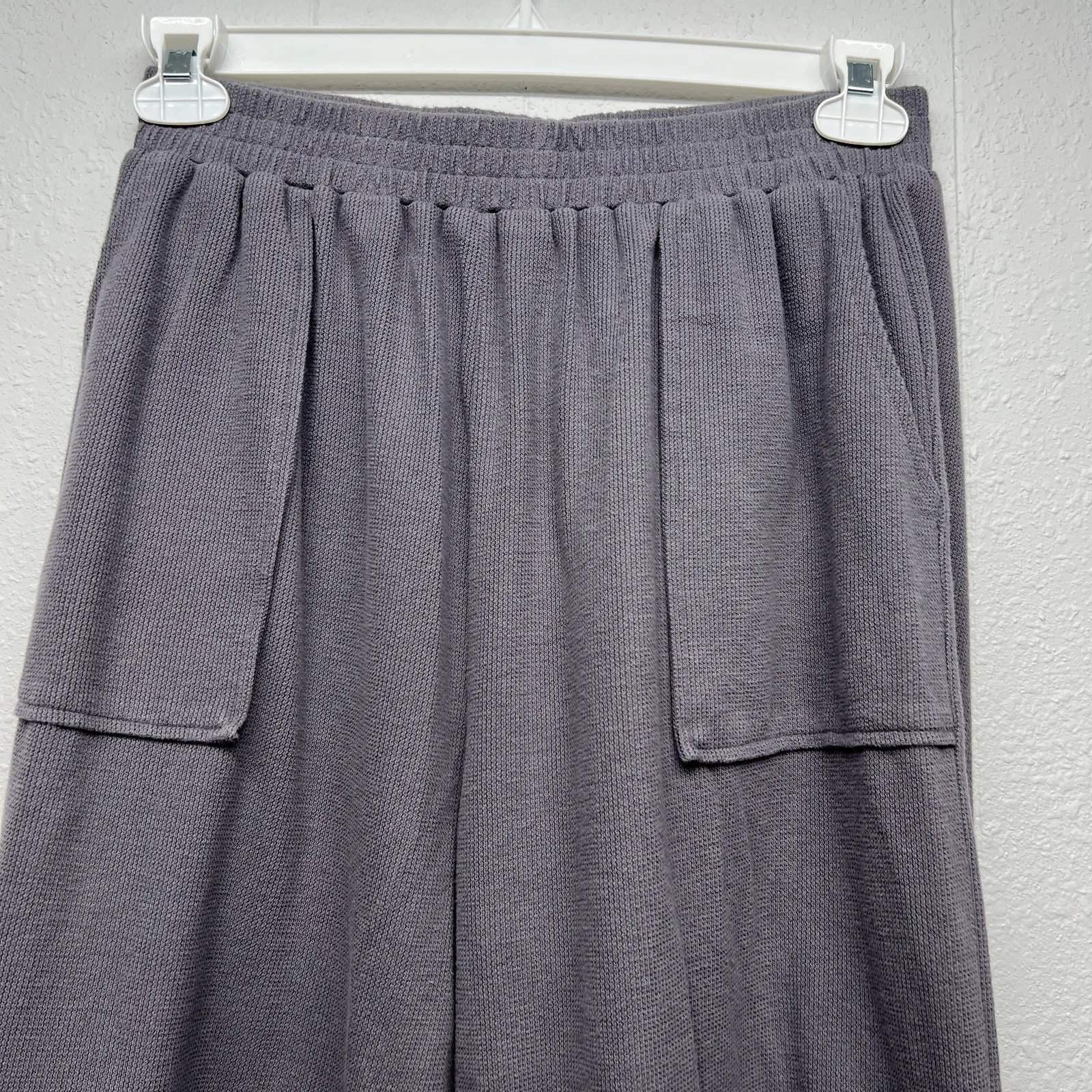 Fashion Pull On Barrel Knit Pants Womens Medium Elastic Waist Relaxed Loungewear Gray - Image 2