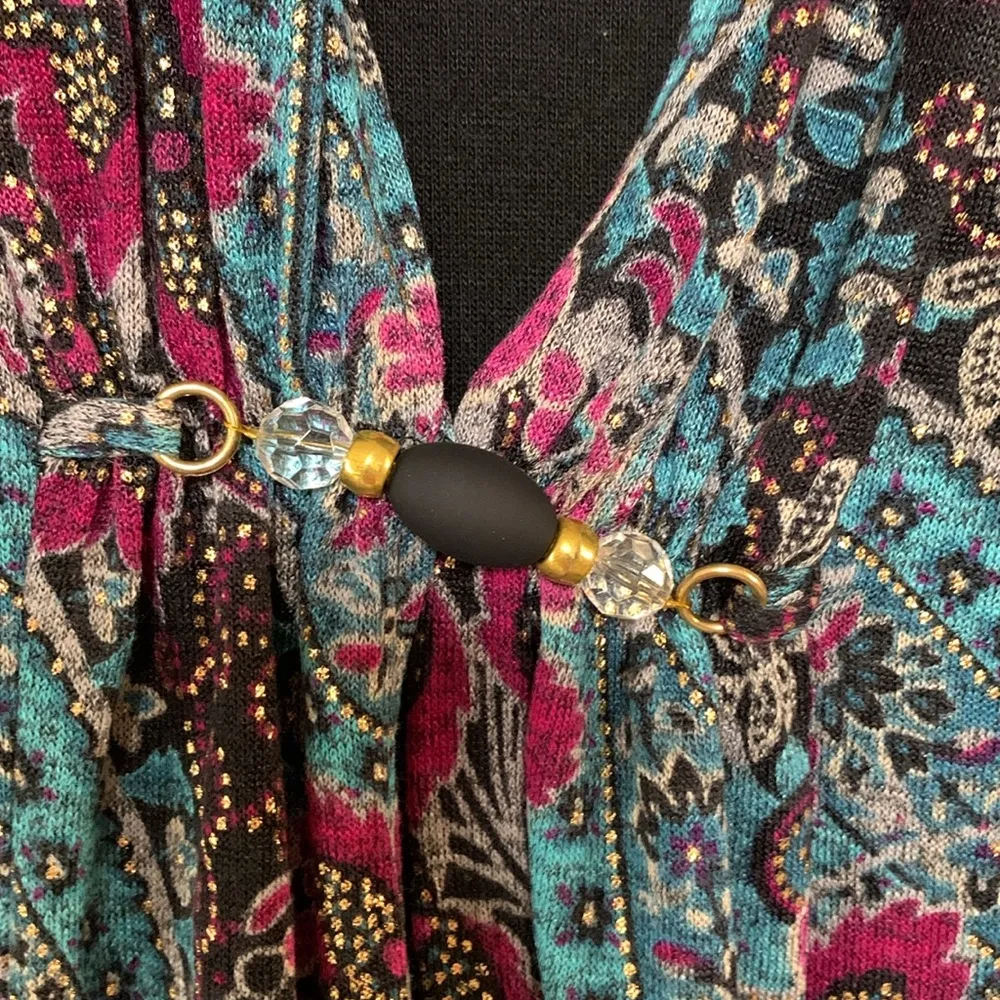 Elementz Magenta Teal Floral Paisley Print Dressy Top Size PXL - Image 3