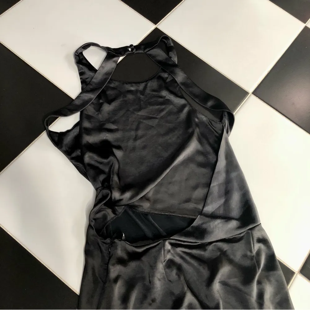 For Love & Lemons Taliah Maxi Dress Front Slit Cut Outs in Black Satin Sexy sz L - Image 12