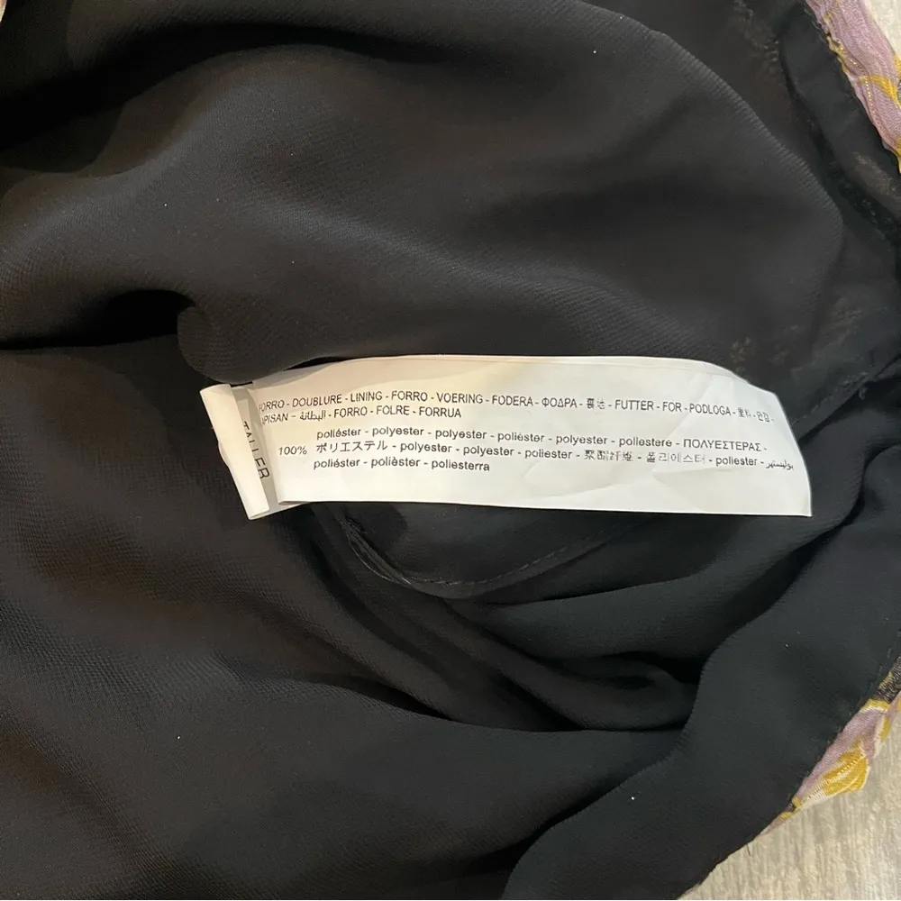 Zara Floral Yellow Purple Glitter Drape One Shoulder Bodycon Dress, Sz S - Image 13