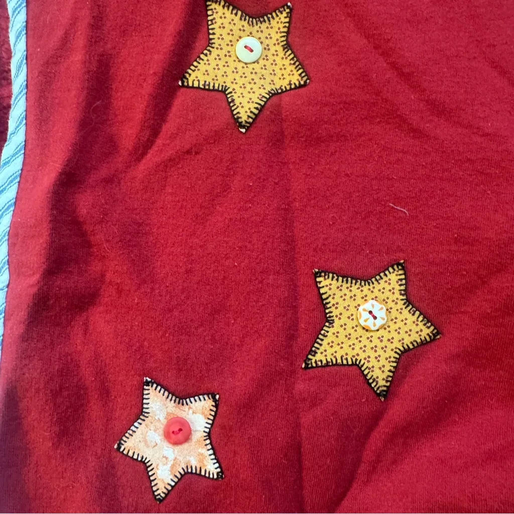 Vintage Ugly Christmas Grandma Sweater Cardigan Holiday Patriotic Stars Large Black - Image 13