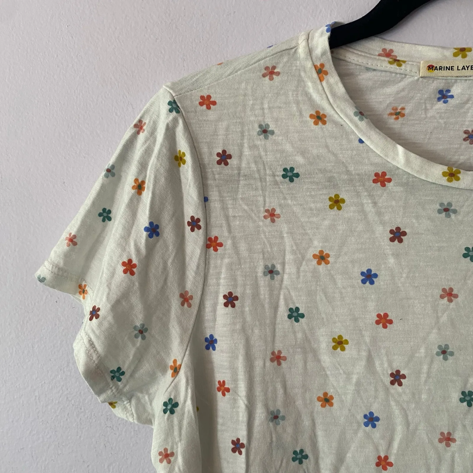 Marine Layer Daisy Swing White Floral Short Sleeve Tee T-Shirt Women's Medium - Image 4