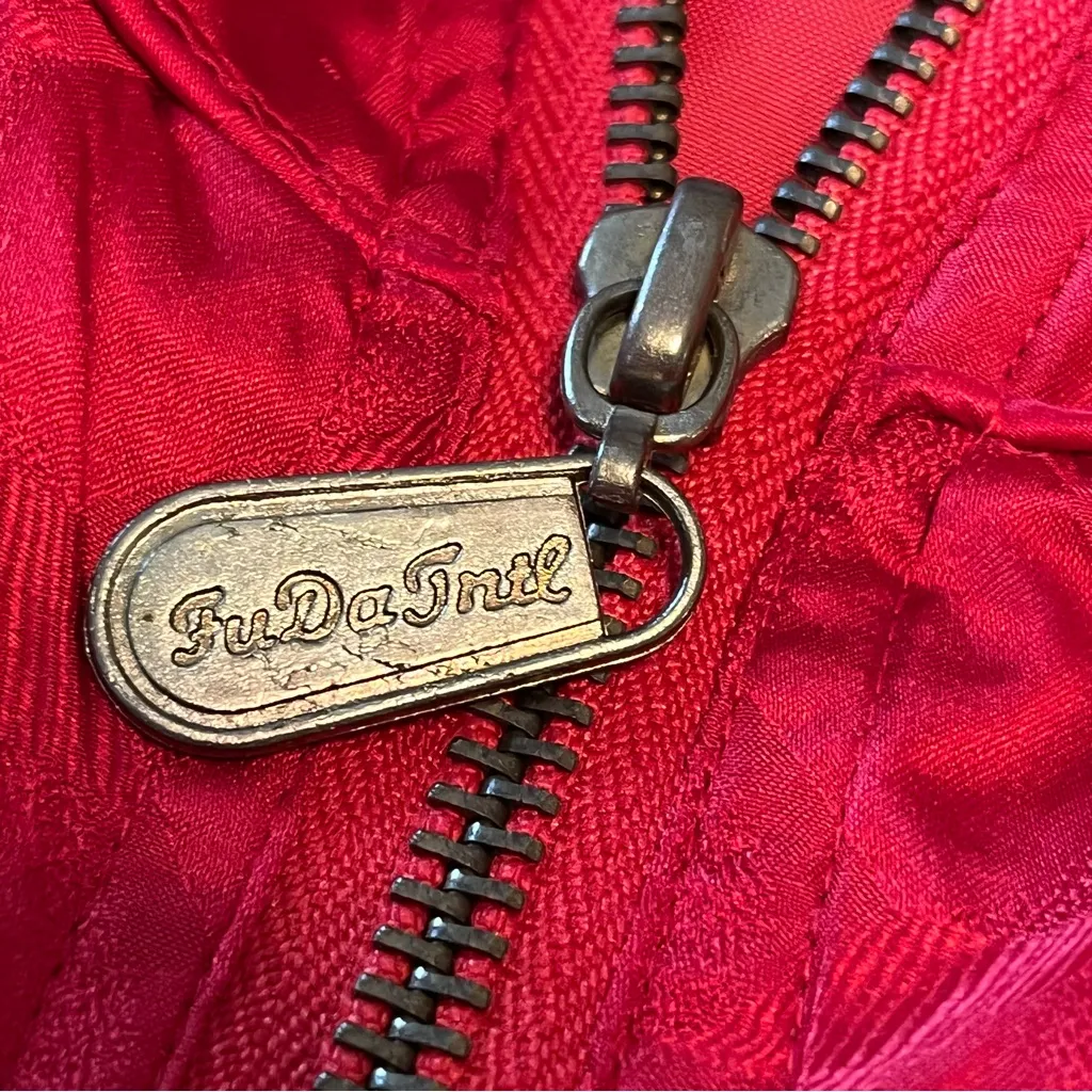 FUDA International Women SZ Medium Red Silk Bomber Jacket Vintage Mod Wife *FLAW - Image 6