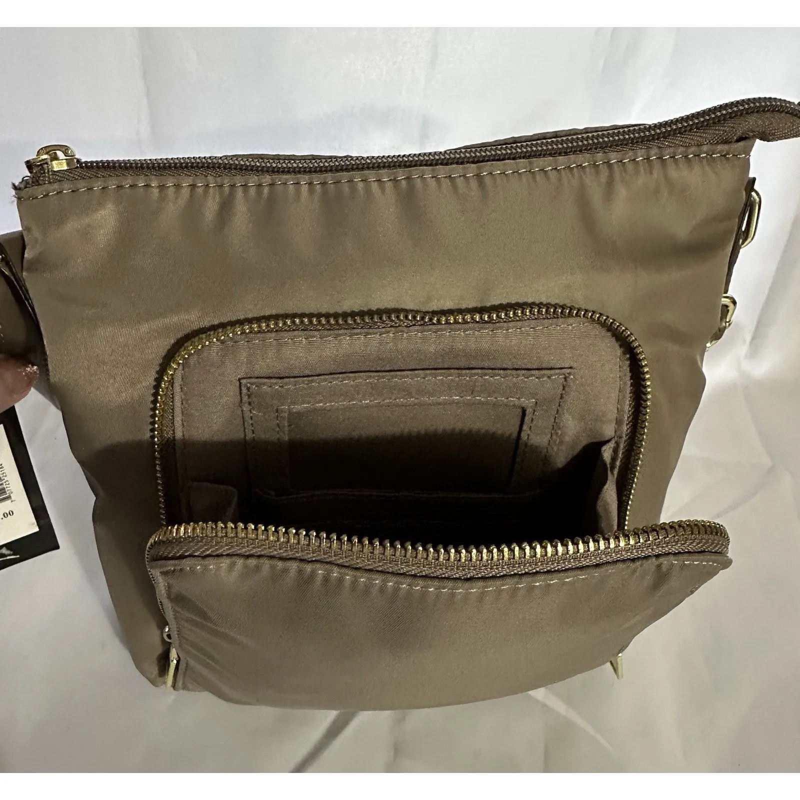 Bueno Casual Nylon Purse Taupe Wallet Crossbody Shoulder Strap Waterproof - Image 3