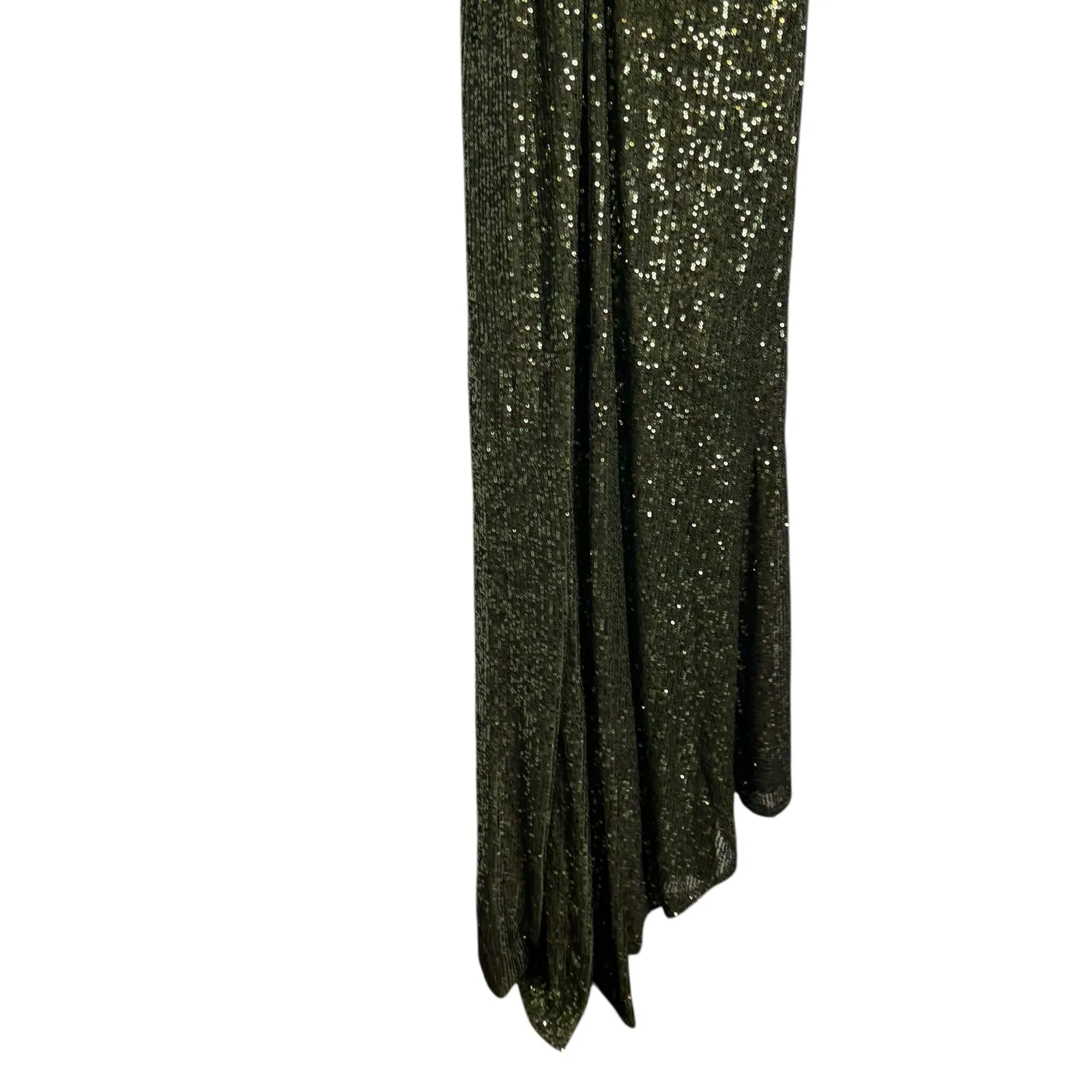 Mac Duggal Olive Green Sequined Drop Shoulder Faux Wrap Evening Gown Size 10 - Image 11
