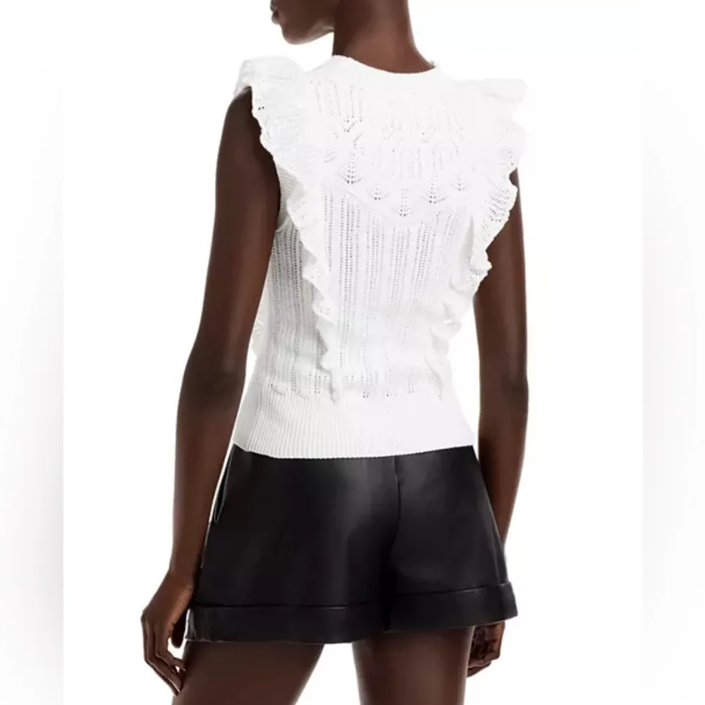 Bloomingdale’s Aqua Ruffle Trim Crochet Top in Ivory, Size XL New w/Tag - Image 3