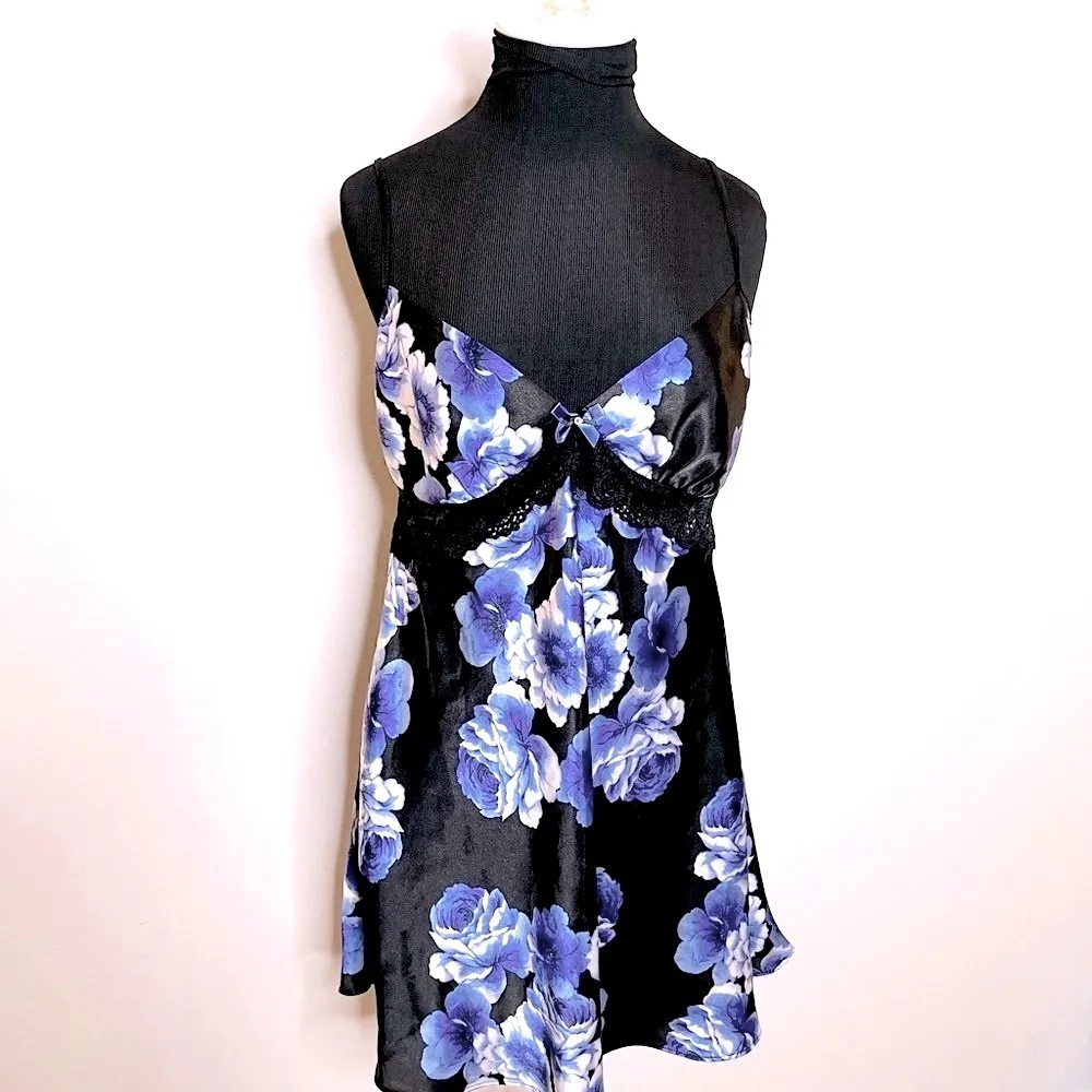 IN BLOOM Floral Lace Chemise Slip Dress Black Violet | M - Image 7