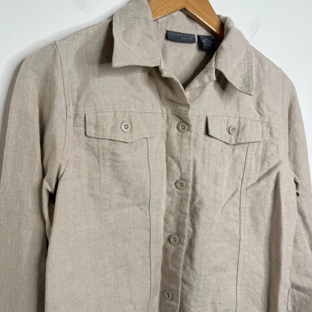 Relativity Petite Small Linen Button Front Jacket Oatmeal Color unlined neutral - Image 2