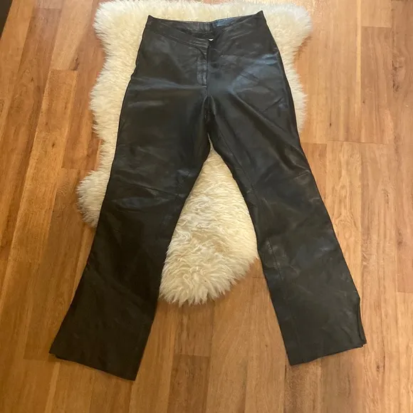 Cache Black Straight Leg Leather Women’s Pants EUC Sz 8 Moto Biker Retro - Image 13