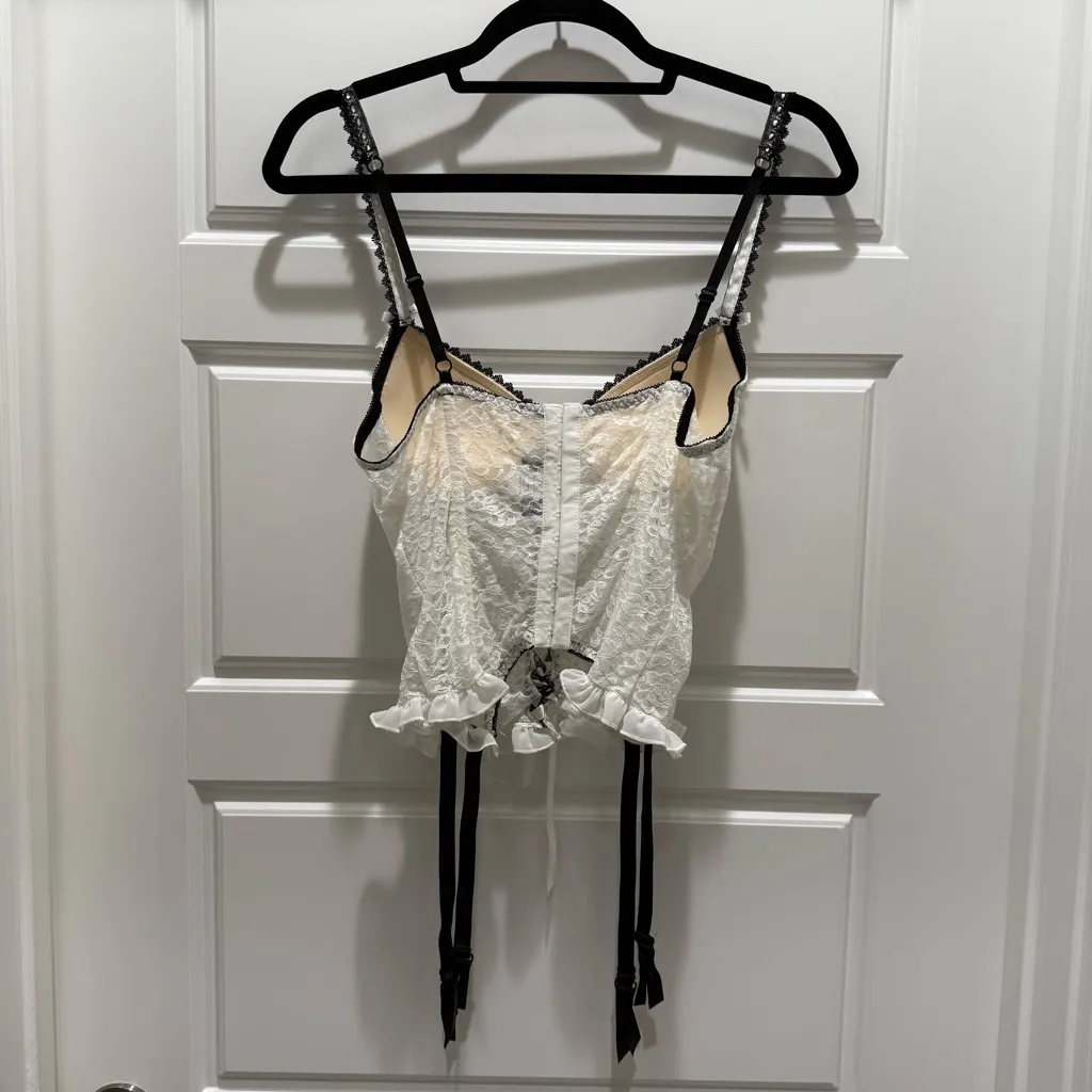 Vintage White and Black Lace Corset Lingerie Garter Belt Bride Wedding Honeymoon Size M - Image 8