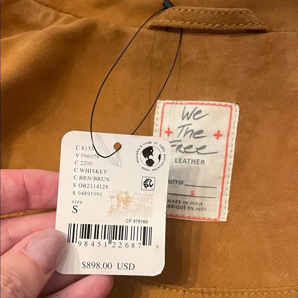 Free People Willa Western Bomber Tan Leather Jacket with Fringe Embroidery - Image 9