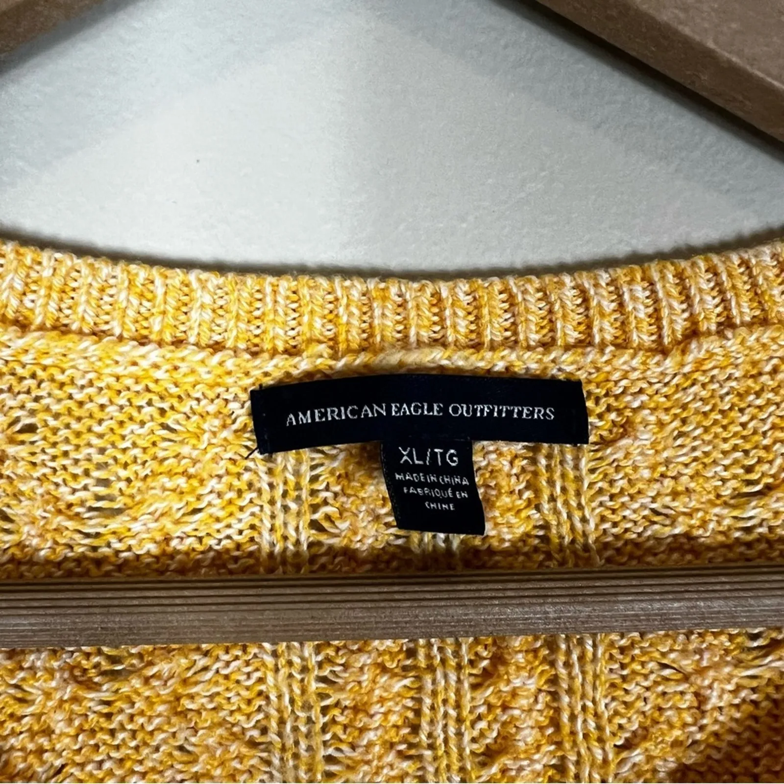 American Eagle Sweater Womens XL Yellow Cable Knit Pullover Side Zip Preppy Cozy - Image 5