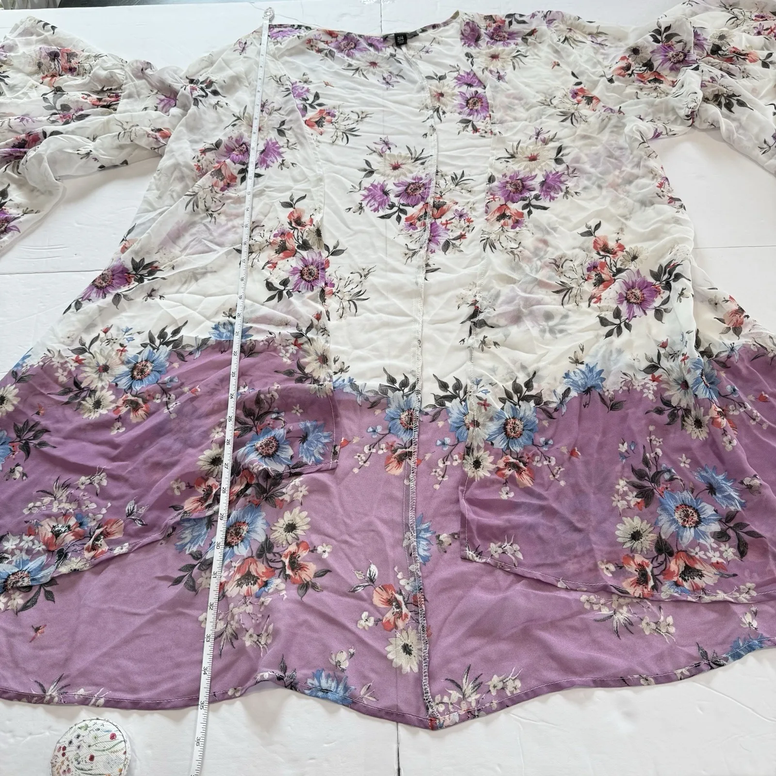 Torrid White Purple Floral Bell Sleeve Chiffon Open Kimono Size‎ 3X 4X - Image 12