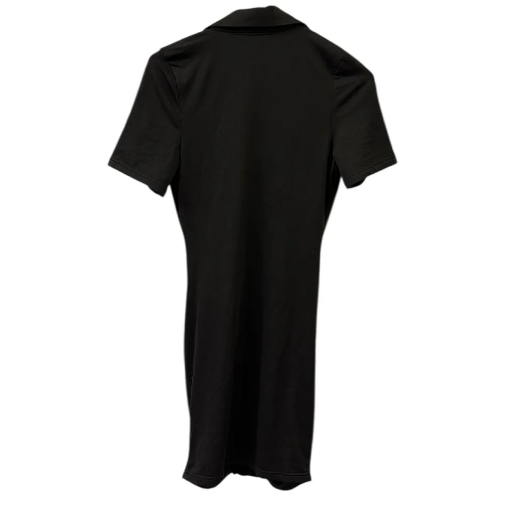 Black Ruched Bodycon Full Button Front Short Sleeve Mini Dress Womens Small - Image 7