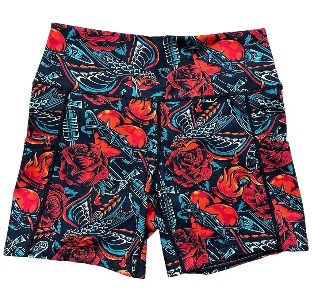 Constantly Varied Gear 5” Workout Shorts Womens Size M Vintage Tattoo High Waist Black Size M - Image 1