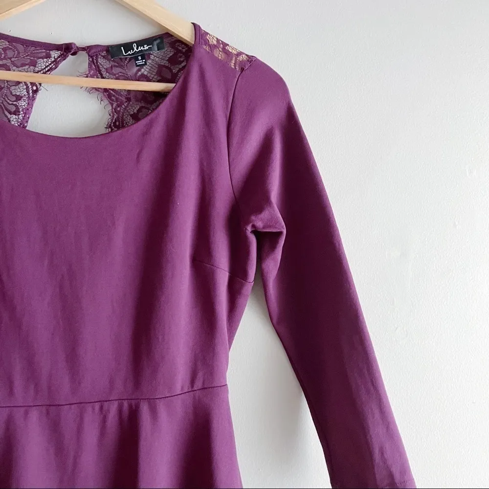 Lulu’s • Felicity Plum‎ Purple Backless Lace Skater Mini Dress, Size Small - Image 6