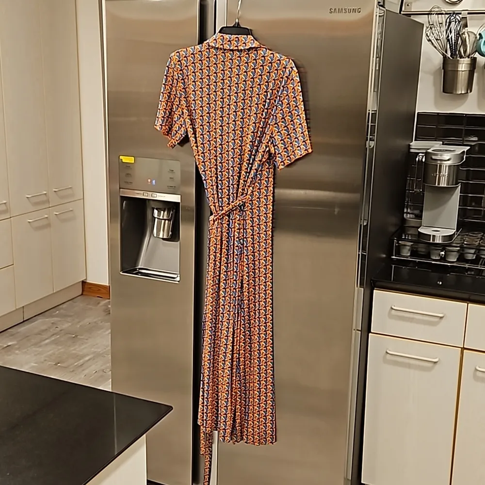 💕DIANE VON FURSTENBERG💕 Abigail Midi Wrap Dress Mandarin Print Large *ALTERED* - Image 14