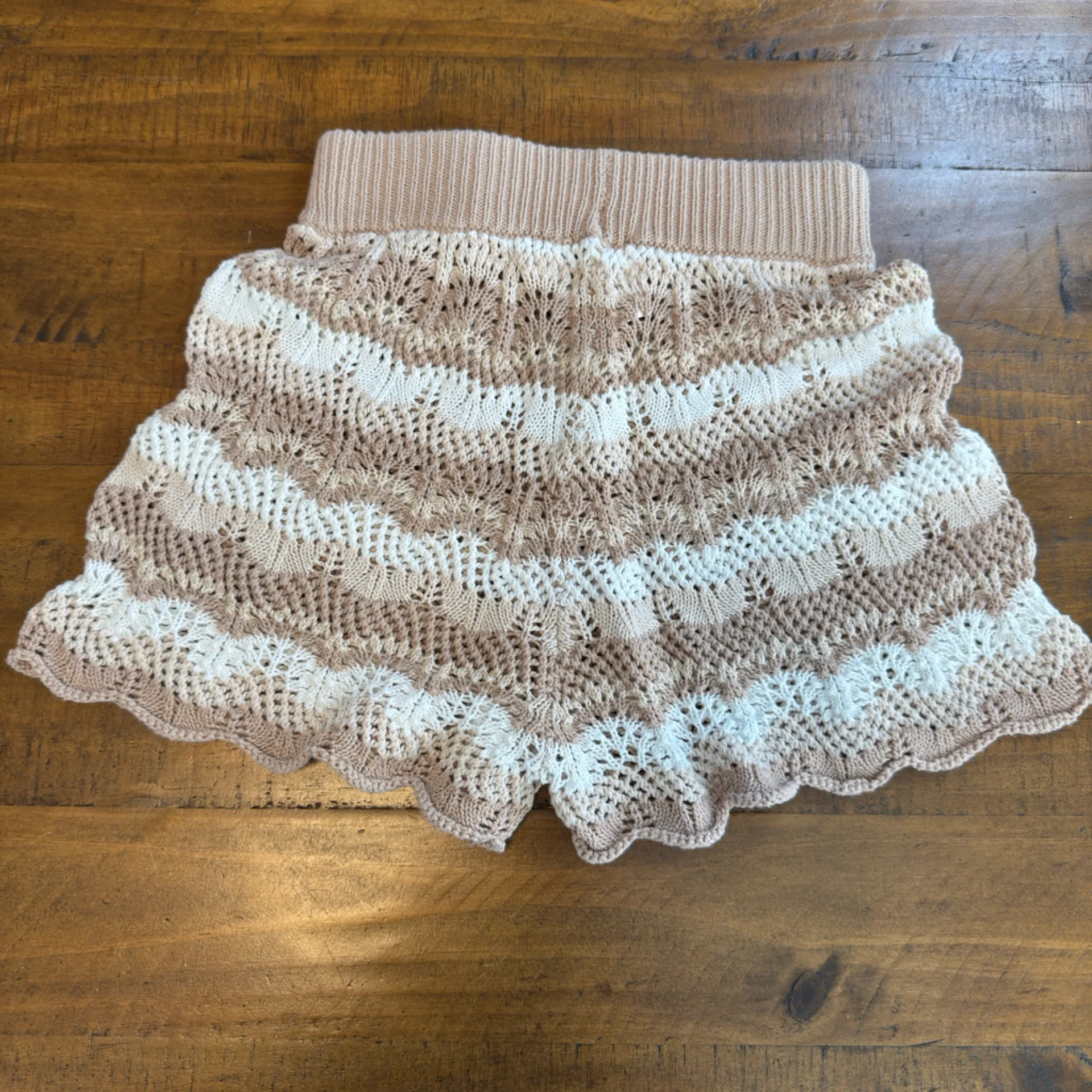 Princess Polly Knit shorts brown white stripe crochet - Image 4