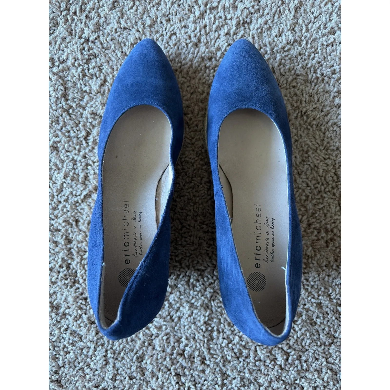 Eric Michael Navy Blue Suede Leather TEVA Wedge Almond Toe Shoes Spain 38 7.5-8 - Image 4