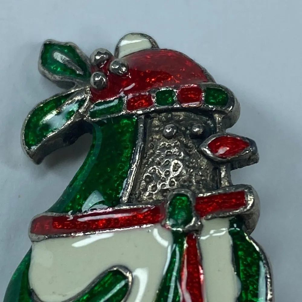 Christmas Holiday Penguin Jewelry Pin Brooch Silver Green Red White Colorful - Image 2
