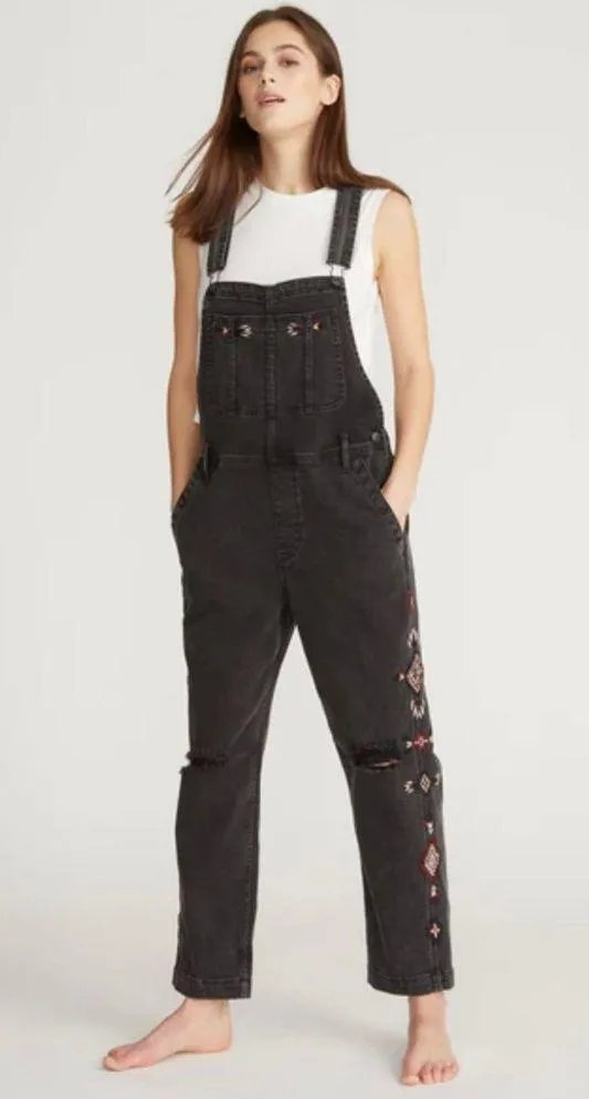 NWT Driftwood Denim Brady Boyfriend Overalls- Black Distressed Burgundy Cherokee - Image 11