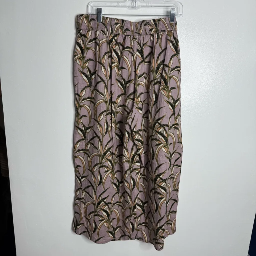 Tahari 100% Linen Wide-Leg Cropped Leaf Pants Elastic Waist Pull On Size XL - Image 5