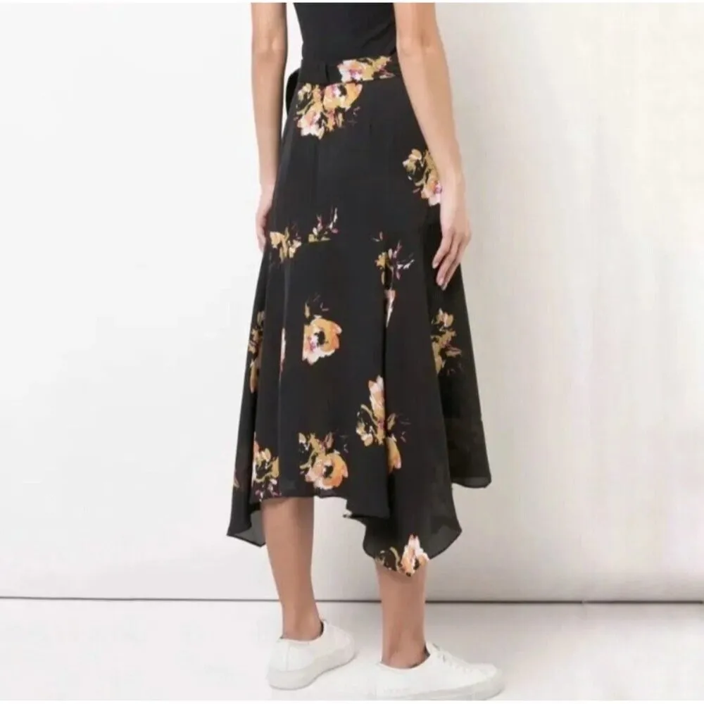A.L.C. Borden‎ Black Floral Wrap Silk Midi Skirt Size 4 - Image 2